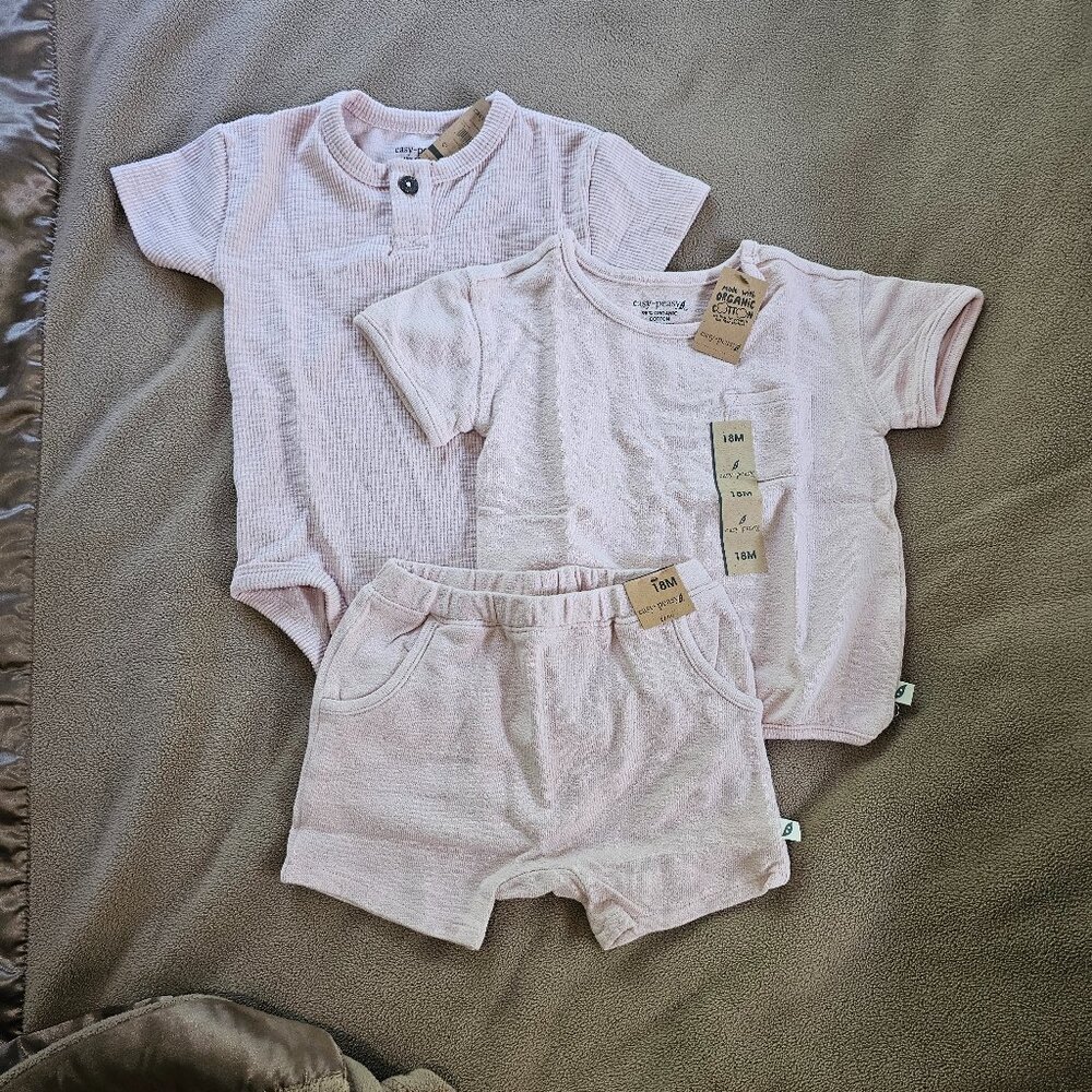 Easy Peasy organic cotton infant 3 pc outfits.